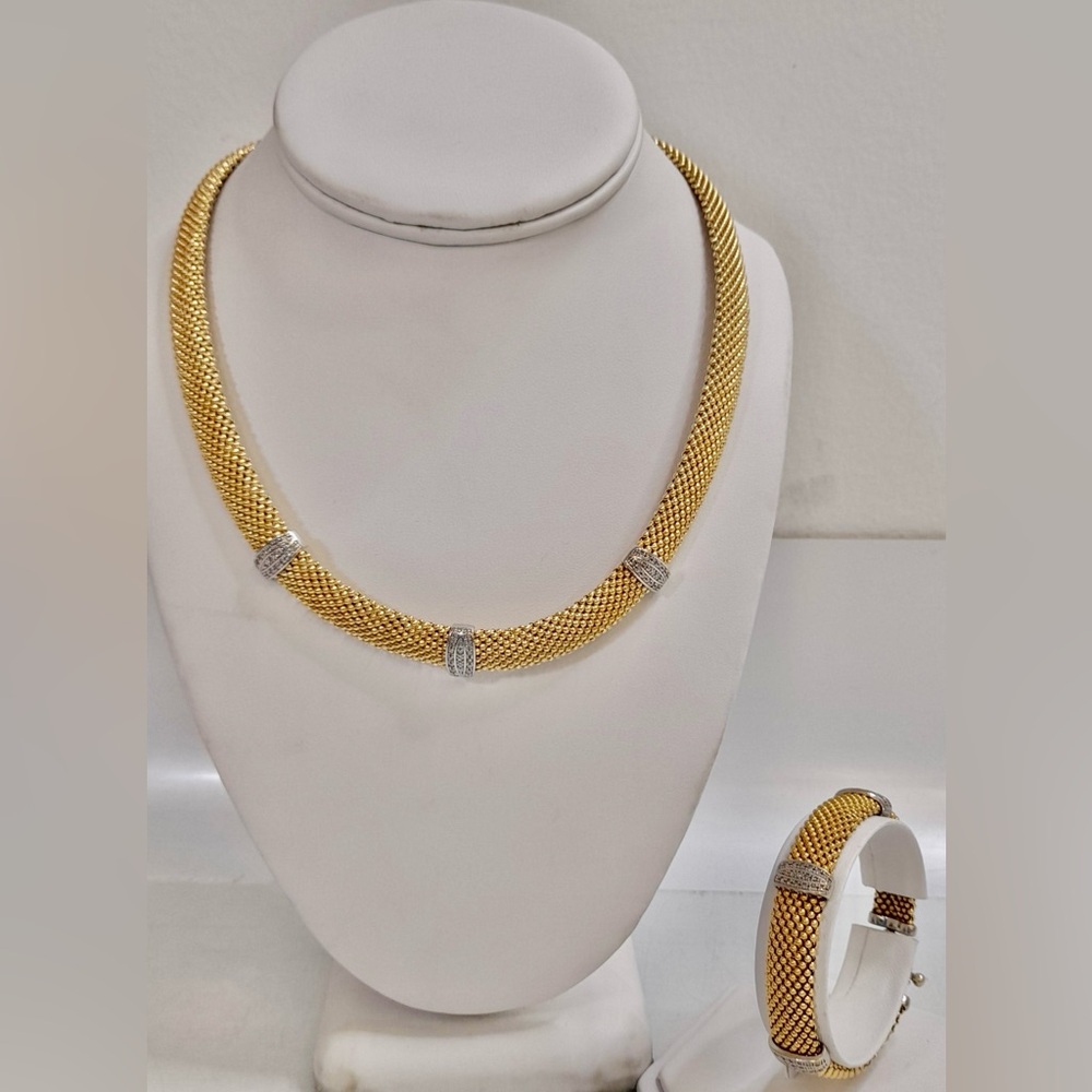 Gabrielle Bruni 925 Silver Gold Tone Diamond Chain 17.5” & Bracelet 7.25”